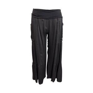 Baik Baik Honolulu Boho Wide-Leg Pants Dark Grey Tiered Design Handmade Rayon S/